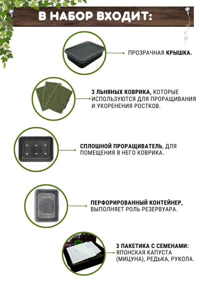 Фото Набор для выращивания микрозелени 3 в 1. Редька, Рукола, Капуста японская (Мицуна) АСТ